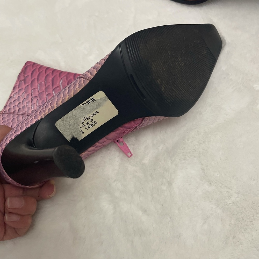 Pink Python-Embossed Leather Ankle Boots - Picture 6 of 10